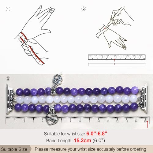 Newlibery Natural Stone Bracelet Beaded-Bands Women Compatible with Apple Watch 38mm 40mm 41mm 42mm (S10/11) Feminine Cute Handmade Stretch Strap for iWatch Series 11/10/9/8/7/6/5/4/3/2/1 SE 3/2/1 - color: A4 Amethyst Quartz, size: 38/40/41/42mm(s10/11)