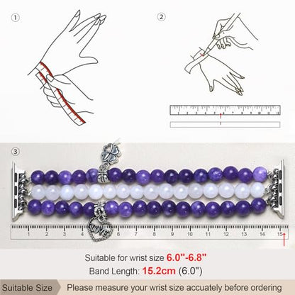 Newlibery Natural Stone Bracelet Beaded-Bands Women Compatible with Apple Watch 38mm 40mm 41mm 42mm (S10/11) Feminine Cute Handmade Stretch Strap for iWatch Series 11/10/9/8/7/6/5/4/3/2/1 SE 3/2/1 - color: A4 Amethyst Quartz, size: 38/40/41/42mm(s10/11)