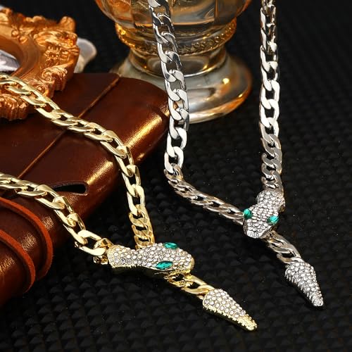 Bendable Snake Chain Necklace for Women Arm Cuff Flexible Twisty Multi-purpose DIY Bracelet and Punk Choker Trendy Medusa Snake Jewelry Gift - style: Green Eye Snake Gold