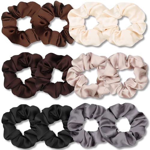 IVARYSS Scrunchies for Sleep, Premium Satin Soft Than Silk, Cute Bands Ties for Women, Girls - Curly, Thin & Thick Hair Styling, 12 Pack, Neutral Colors - color: Neutral Scrunchies