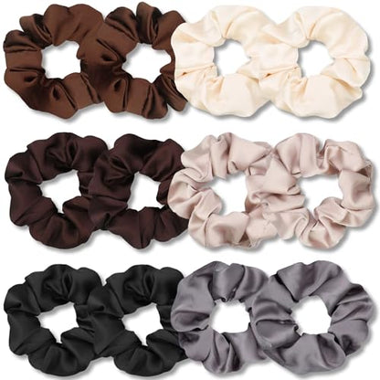 IVARYSS Scrunchies for Sleep, Premium Satin Soft Than Silk, Cute Bands Ties for Women, Girls - Curly, Thin & Thick Hair Styling, 12 Pack, Neutral Colors - color: Neutral Scrunchies
