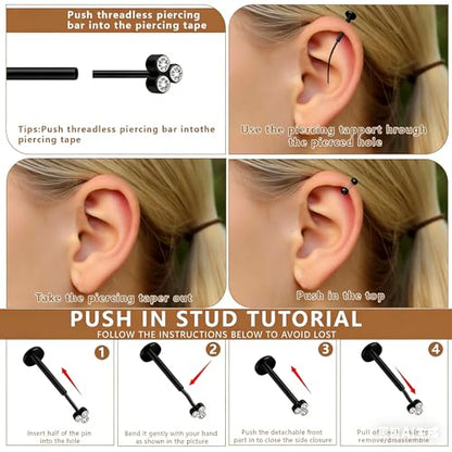 15Pcs 20G/18G/16G Flat Back Push in Stud Earrings 316L Surgical Stainless Threadless nose rings Medusa Piercing Jewelry Hypoallergenic Labret Studs Lip Rings ring for Women Men Be Equipped With Ball Grabber Tool - color: Black, size: 16G(1.2mm)