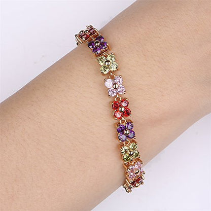 GULICX Fashion Tennis Bracelet for Women Cubic Zirconia Crystal Flower Multicolor Bracelet - color: colorful