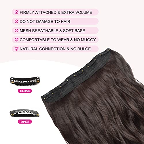 REECHO 18" 1-Pack 3/4 Full Head Curly Wavy Clips in on Synthetic Hair Extensions HE008 Hairpieces for Women 5 Clips 4.0 Oz per Piece - Dark Brown - color: Dark Brown, size: 18 Inch (Pack of 1)