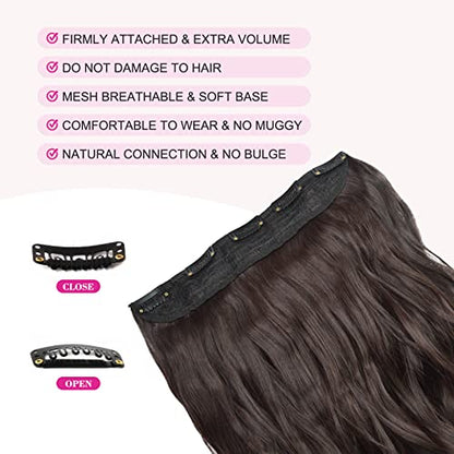 REECHO 18" 1-Pack 3/4 Full Head Curly Wavy Clips in on Synthetic Hair Extensions HE008 Hairpieces for Women 5 Clips 4.0 Oz per Piece - Dark Brown - color: Dark Brown, size: 18 Inch (Pack of 1)