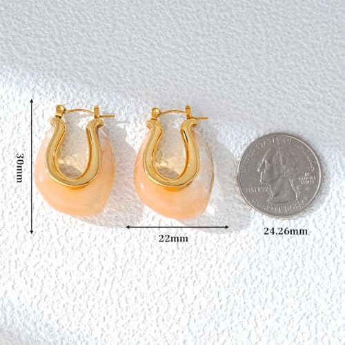 Enamel Hoop Earring for Women 18k Gold Plated Chunky Two-Tone U/C Shaped Earring Enamel Jewelry Gift for Wife Girlfriend - color: Orange 1