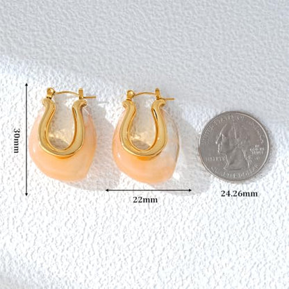 Enamel Hoop Earring for Women 18k Gold Plated Chunky Two-Tone U/C Shaped Earring Enamel Jewelry Gift for Wife Girlfriend - color: Orange 1