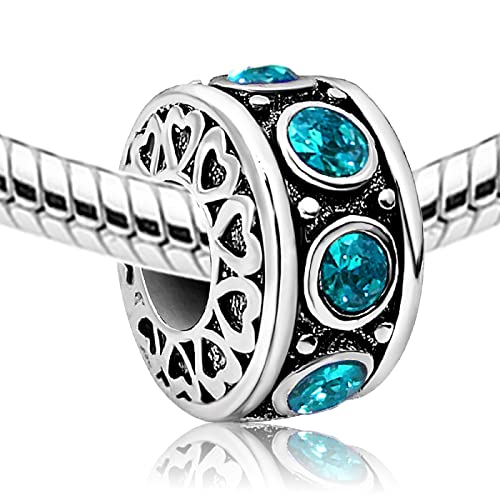 Birthstone Birthday Compatible With Pandora Charms Bracelet | Heart, Birthstone, Birthday Cake, Womens Bead Charms for Bracelets, Christmas Jewelry - style: Blue Green December Birthstone
