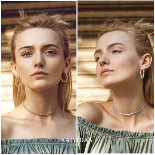 2 Pairs Gold/Silver Hoop Earrings For Women Set Trendy,14K Plated Gold Chunky Huggie Hoop Earings Pack,Oval Twisted Statement Silver Hoops,Fashion Jewelry Gift - color: 3) bamboo hoop