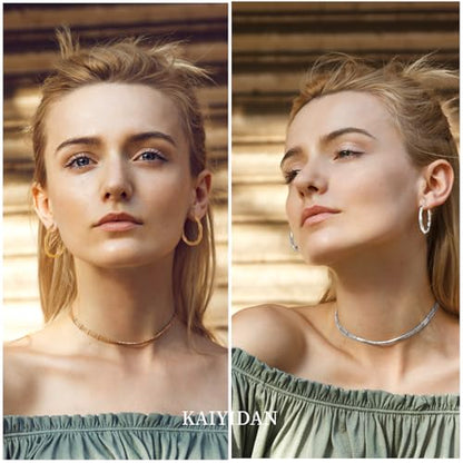 2 Pairs Gold/Silver Hoop Earrings For Women Set Trendy,14K Plated Gold Chunky Huggie Hoop Earings Pack,Oval Twisted Statement Silver Hoops,Fashion Jewelry Gift - color: 3) bamboo hoop