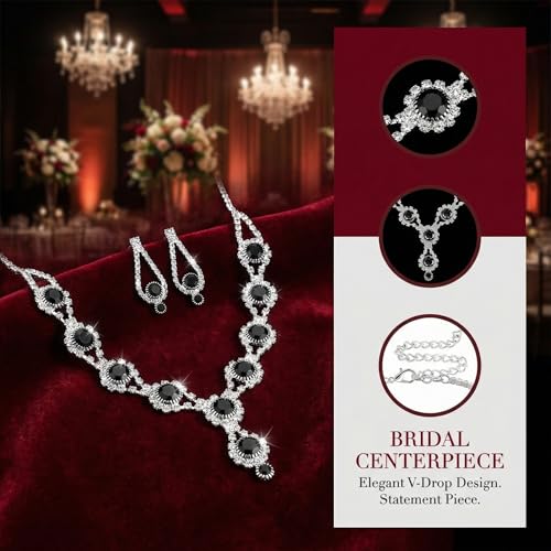 Silver Plated Necklace Earrings Bracelet Crystal Bridal Wedding Jewelry Sets for Wedding princess birthday party Halloween Prom Pageant Jewelry - color: 2-black