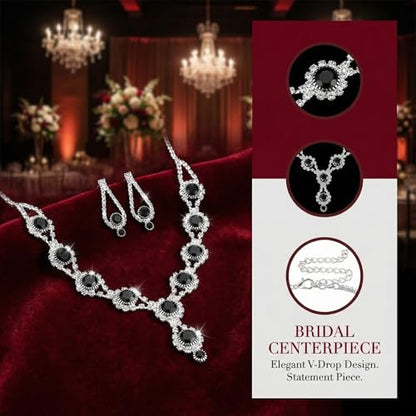 Silver Plated Necklace Earrings Bracelet Crystal Bridal Wedding Jewelry Sets for Wedding princess birthday party Halloween Prom Pageant Jewelry - color: 2-black