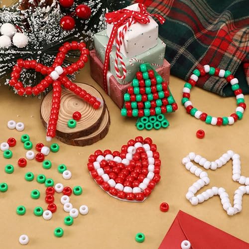 Red White Blue Green Pony Beads for Bracelets Christmas Beads for Friendship Bracelets 1000 Pcs Independent Day Plastic Beads for DIY Necklace Jewelry Making Supplies - color: Red White Blue Green Transparent