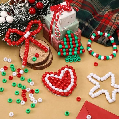 Red White Blue Green Pony Beads for Bracelets Christmas Beads for Friendship Bracelets 1000 Pcs Independent Day Plastic Beads for DIY Necklace Jewelry Making Supplies - color: Red White Blue Green Transparent