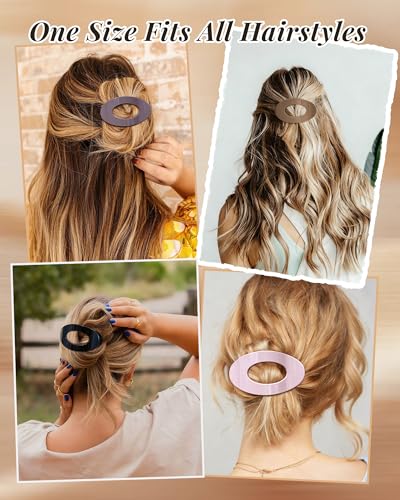 Mesovor 6 Pack Flat Hair Claw Clips, 4.33" Nonslip Round Lay Hair Clips | Strong Hold French Large Flat Hairclips for Lying Down, Yoga, Driving (Neutral Polished) - color: Neutral Polished