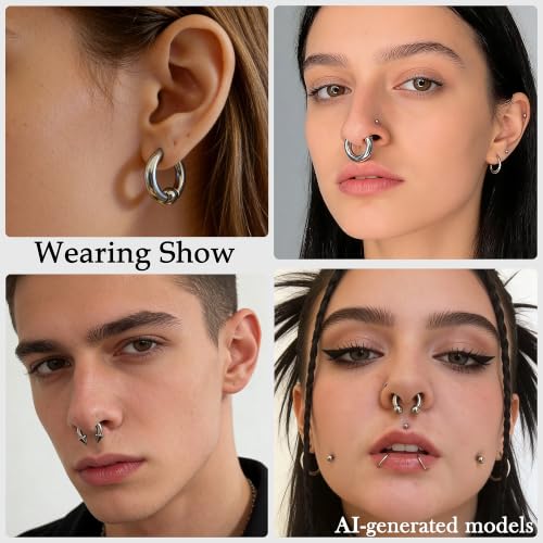 Septum Rings 16G 14G 12G 10G 8G 6G 4G 2G Surgical Steel Septum Stretching Kit Septum Pincher Tapers Gauge Kit Nose Ring Hoop Horseshoe Helix Tragus Daith Rook Piercing Jewelry for Women Men - style: 4G(5mm)-Inner Dia:16mm