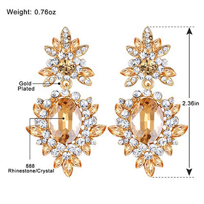 Flower Teardrop Bridal Wedding Dangle CZ Earrings in Silver/Gold Tone for Women Girl Bride Gift … - color: A-Gold