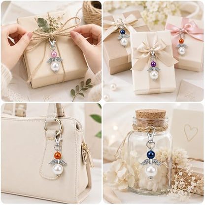 Metacipher 180Pcs DIY Angel Keychain Making Kit with Beads and Pliers ﻿ | Angel Wing Spacers,Pearl Beads,Lobster Clasps,DIY Bag Charm, Jewelry Making Supplies,Party Favor,Crafts for Women - color: White Pearl