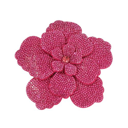 Rhinestone Flower Brooch Pin for Women Men Elegant Sparkly Crystal Camellia Floral Lapel Pins Shawl Dress Suit Clothes Accessories Wedding Party Fashion Jewelry 105mm - color: Hot Pink