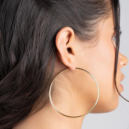 Barzel 18K Gold Plated Endless Hoop Earrings, 3mm Thick, High Polish Finish, Tarnish Free - size: 70 millimeters