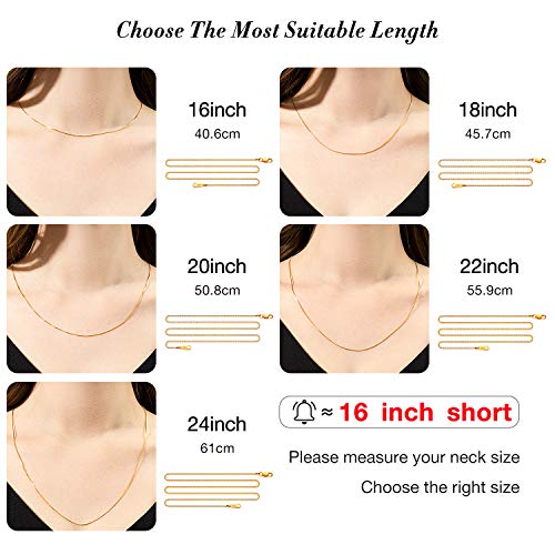 925 Sterling Silver Chain Necklace for Women 0.8mm Box Chain, Italian Necklace Chain, Super Strong & Thin & Long16/18/20/22/24 Inches - color: Yellow Gold, size: 18 Inch