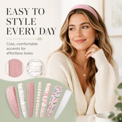 7 Pcs Cute Multi-style Headbands, Non Slip Pearl Floral Padded Wide Fashion Multi-style Headband for Women Girls