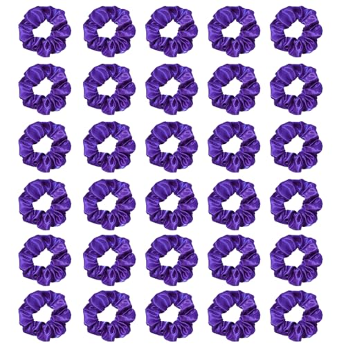 Silk Hair Ties Ponytail Holder Hairs Bow Ropes Elastics Hairtie Accessories Wide 0.8inch on Hair No Damage No Crease for Women Curly Thick Wavy Hair(30Pcs Dark Purple) - color: Dark Purple
