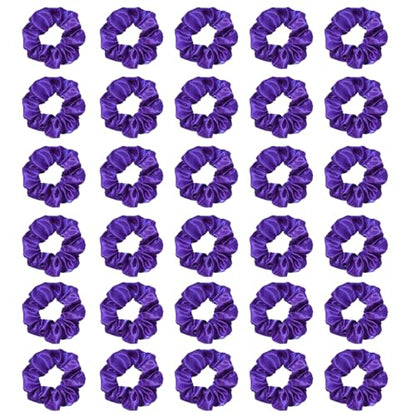 Silk Hair Ties Ponytail Holder Hairs Bow Ropes Elastics Hairtie Accessories Wide 0.8inch on Hair No Damage No Crease for Women Curly Thick Wavy Hair(30Pcs Dark Purple) - color: Dark Purple