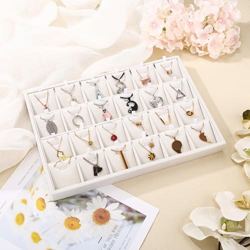 24 Grid Jewelry Tray Velvet Jewelry Display Tray with Removable Dividers | Jewelry Organizer Stackable Trays for Earrings Necklaces Bracelet Rings Display Showcase - Beige - color: Beige