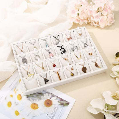 24 Grid Jewelry Tray Velvet Jewelry Display Tray with Removable Dividers | Jewelry Organizer Stackable Trays for Earrings Necklaces Bracelet Rings Display Showcase - Beige - color: Beige
