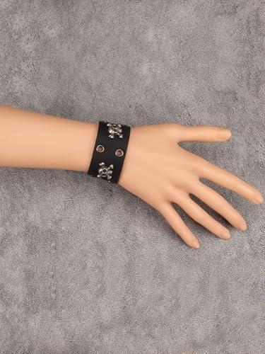 Jeilwiy Punk Leather Wristbands for Men Bracelets Handmade Wide Cuff Bangle Braided Jewelry Black Brown Adjustable - Punk Father's Gifts - color: HGB150-Black