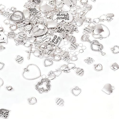 stino 100 Gram Metal Charms for Jewelry Making, Silver & Gold Plated, Bulk Pack for Bracelets, Necklaces, Crafts - color: Heart A Silver