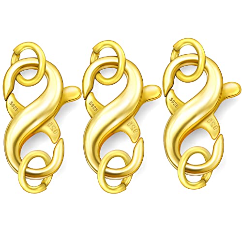 Dailyacc S925 Double Opening Lobster Clasp Sterling Silver and Gold Necklace Bracelet Extender Clasps and Closures for DIY Jewelry - color: Gold 3Pcs, size: 13mm × 7mm