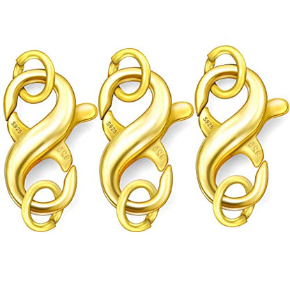Dailyacc S925 Double Opening Lobster Clasp Sterling Silver and Gold Necklace Bracelet Extender Clasps and Closures for DIY Jewelry - color: Gold 3Pcs, size: 15.5mm × 7.5mm