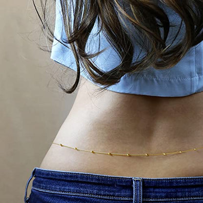 Adjustable 18k Gold Plated Waist Chain, Beach Bikini Body Chain, Handmade Boho Belly Chain - color: Golden