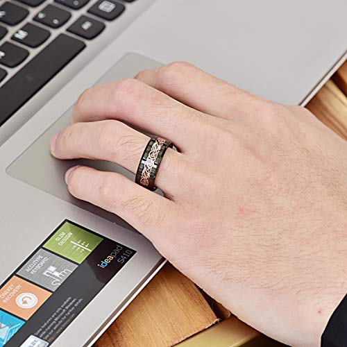 NUNCAD Men's Wedding Band 8mm Black Tungsten Carbide Ring Celtic Dragon Inlay Polished Finish Size 5-15 - color: B-Black & Rose Gold