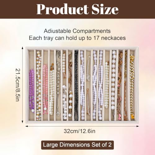 2 Pack Large Velvet Jewelry Tray,16 Grids Stackable Jewelry Display Drawer Inserts Trays Organizer Necklace Storage Trays for Earring Bracelet Necklace Ring