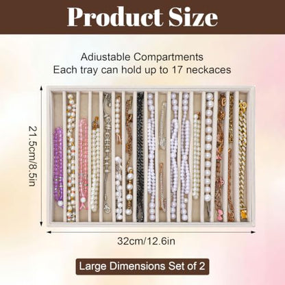 2 Pack Large Velvet Jewelry Tray,16 Grids Stackable Jewelry Display Drawer Inserts Trays Organizer Necklace Storage Trays for Earring Bracelet Necklace Ring