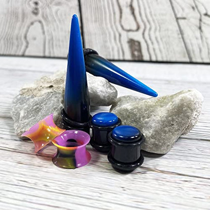 BodyJ4You 54PC Ear Stretching Kit 14G-12mm - Aftercare Jojoba Oil - Acrylic Plugs Gauge Tapers Silicone Tunnels - Lightweight Expanders Men Women - color: Black, Blue