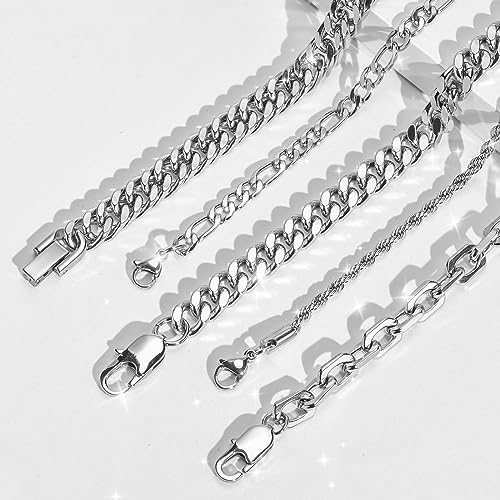 VNOX 5/7 Pcs Chain Bracelet for Men Women - Sturdy Stainless Steel Curb Width Cuban Link Chain Bracelet Set for Men Women,6.5/7/7.4/8.2/9 Inches - style: Steel Link 1