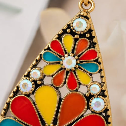 Colorful Green Teardrop Earrings for Women - Bohemian Style Enamel Dangle Earrings Lightweight Fashion Jewelry for Daily/Wedding/Party - color: Red