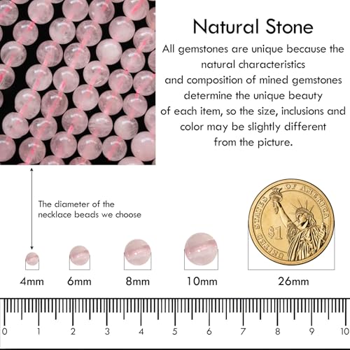Simple 4mm Gemstones and Crystals Choker Necklace Unisex 16"-18" | Necklaces for Women Men, Adjustable, 40-45 cm Chain Length, Handmade, Spiritual Gemstones, Positive Energy, Daily Wear - style: Rose quartz