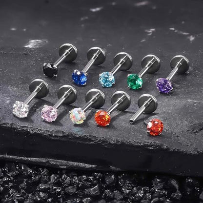Titanium Flat Back Lip Rings Threadless Push in Earrings Studs Nose Rings 20G 18G 16G Mix Colors CZ Tragus Cartilage Lobe Rook Helix Conch Labret Medusa Nostril Piercing Jewelry for Women Men - size: 18G 10mm - 3mm CZ