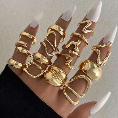 31 Pcs Chunky Gold Rings Fashion Stackable Rings for Women Statement Womens Rings Set Knuckle Band Ring Jewelry Gifts - style: Golden 31 pieces