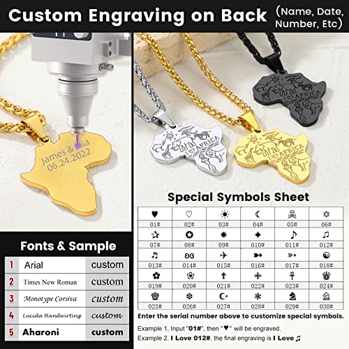 GOLDCHIC JEWELRY Africa Map Necklace for Men, Stainless Steel African Tribal/Egyptian Eye of Horus/I LOVE AFRICA/Elephant Map Hiphop Jewelry Unisex with 22'+2'Adjustable Chain - color: Animals - Gold, style: Personalised Engraving