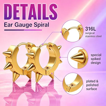 Stainless Steel Mens Womens Hoop Earrings Piercings Huggie Hypoallergenic - color: silver, blue, black, rainbow, gold