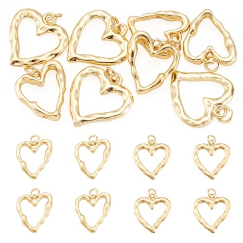 8Pcs 18K Gold Plated Heart Charms Golden Brass Heart Pendants Hollow Dangle Bezel Charms for DIY Earring Necklace Bracelet Jewelry Making Christmas Valentine