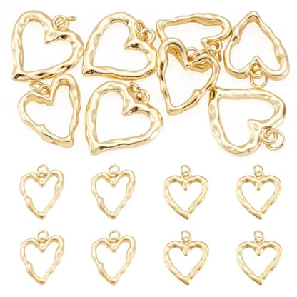 8Pcs 18K Gold Plated Heart Charms Golden Brass Heart Pendants Hollow Dangle Bezel Charms for DIY Earring Necklace Bracelet Jewelry Making Christmas Valentine