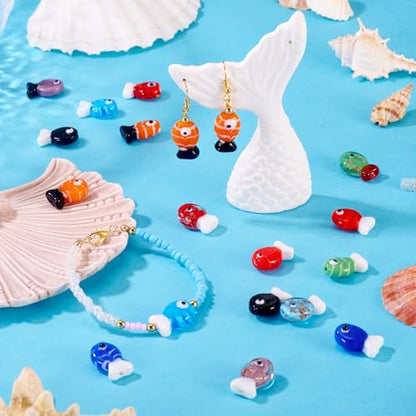Cheriswelry 16Pcs Lampwork Glass Fish Beads Sea Fish Loose Spacer Beads Cute Ocean Animal Bead 19-21mm for DIY Earring Bracelet Necklace Jewelry Making - color: Mixed Color 5