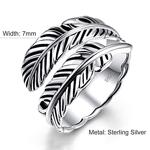 AVECON S925 Sterling Silver Turquoise/Labradorite/Just Breathe/Onyx Rings | Hypoallergenic Adjustable Open Feather Gift Women Men Thumb Spoon Statement Western Band Jewelry for Anniversary - color: Silver-Just Breathe